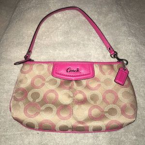 Coach Wristlet | Tan with Hot Pink |